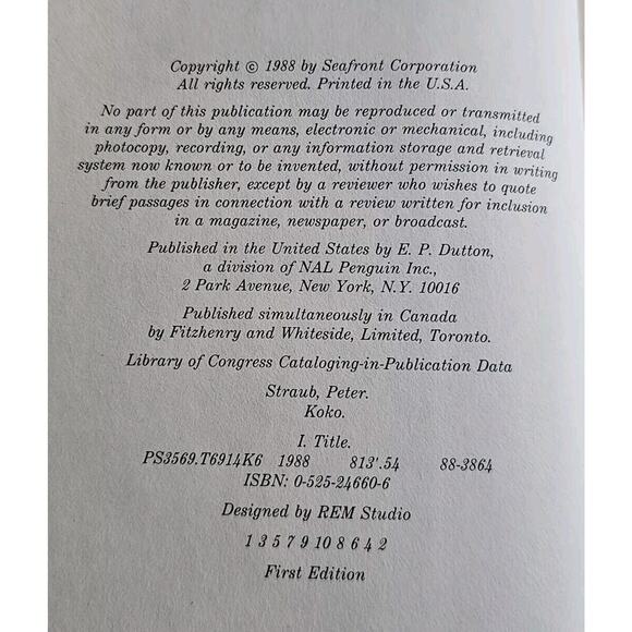 Koko by Peter Staub (1988) 1st/1st Edition Hardcover Novel - Picture 3 of 4